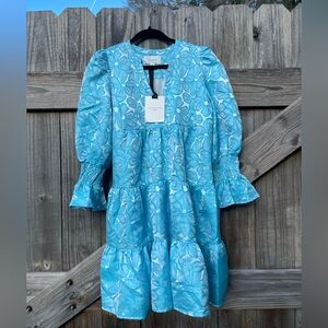 Pomander Place Blue Floral Tiered Midi Dress